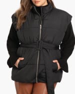 Plus Size Belted Puffer Vest | Black